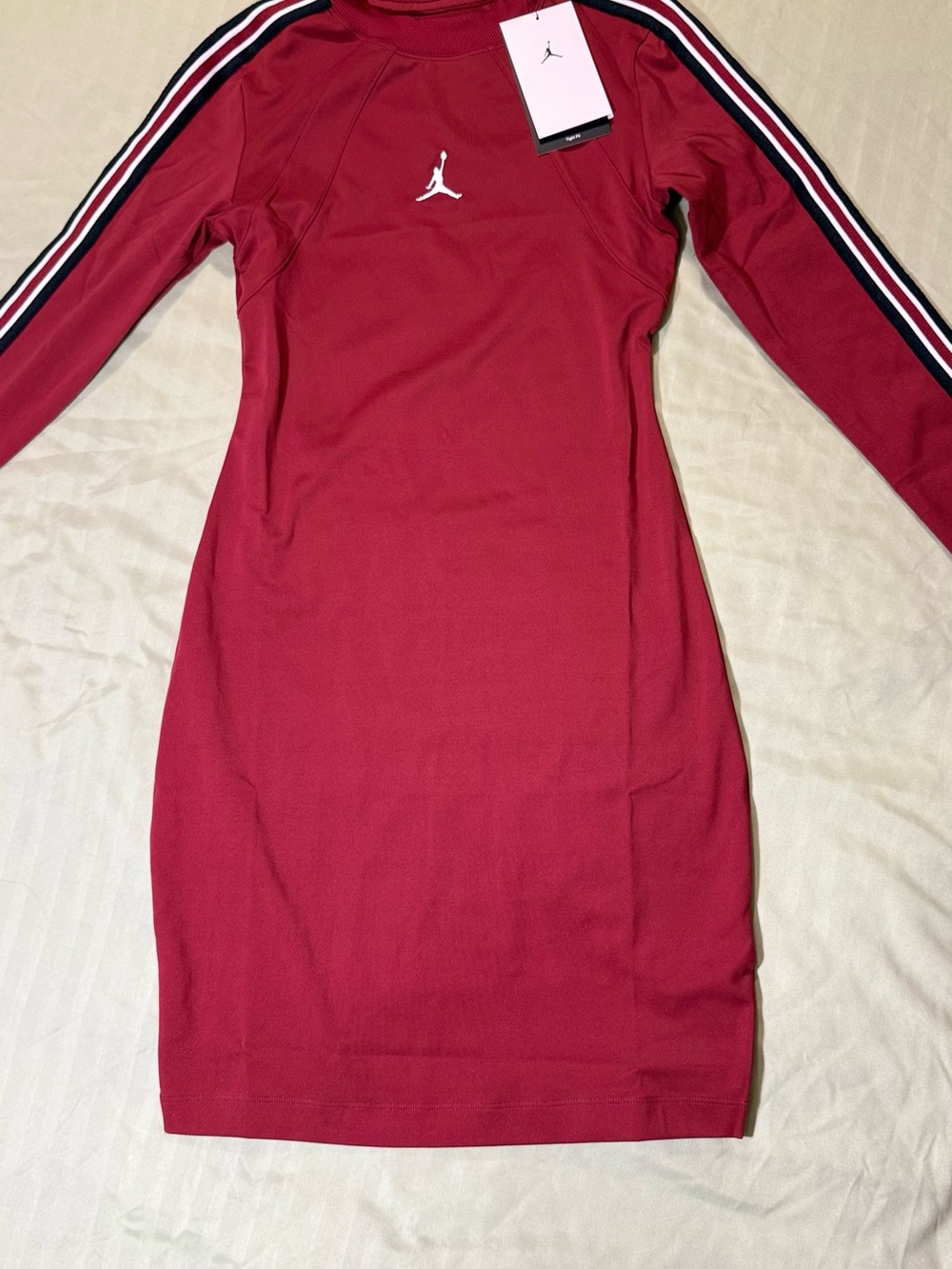 Jordan Red Long-Sleeve Athletic Dress with Stripe Detail